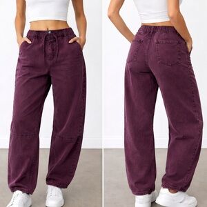 GAP Ultrasoft Denim Jogger Pants Burgundy Plum Relaxed Fit Size M